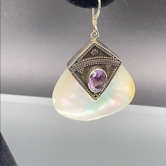 Mother of Pearl Amethyst Earrings - Picture 3 of 4